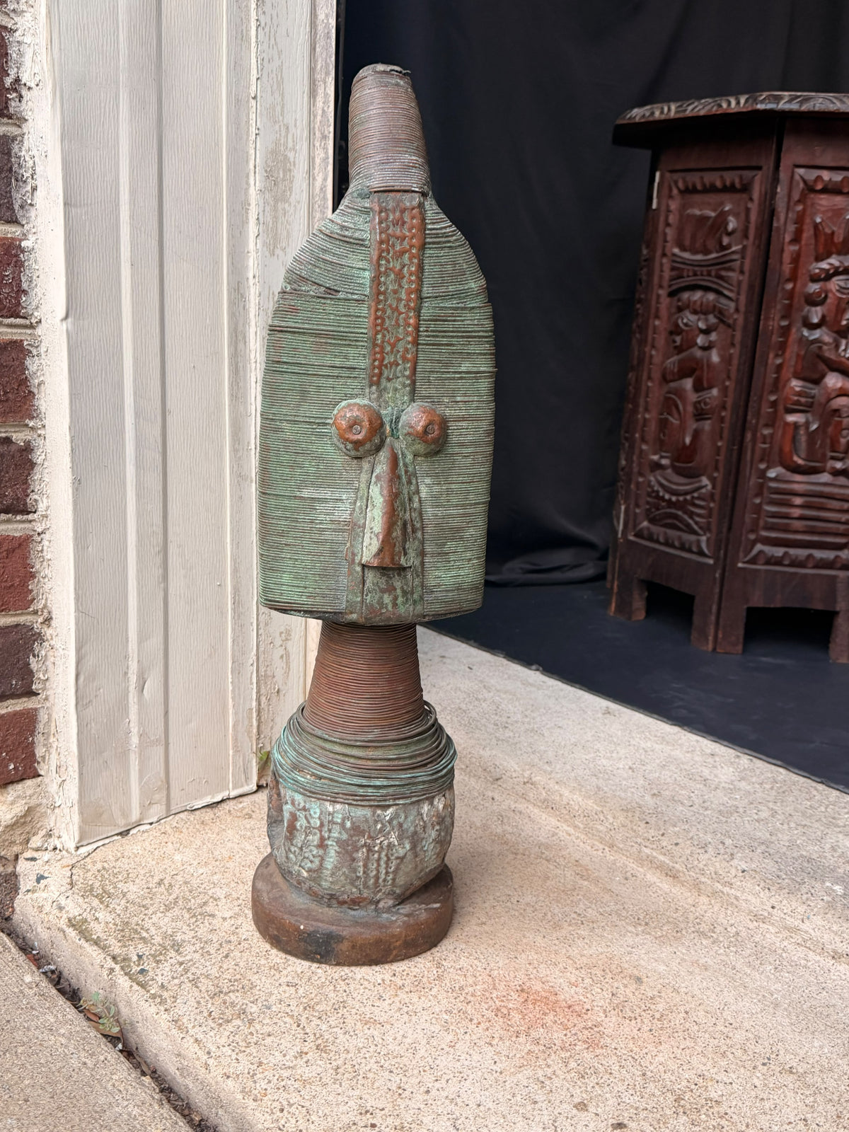 Kota Mahongwe Reliquary Guardian Figure Copper Wire Wood Gabon African Art 22 in