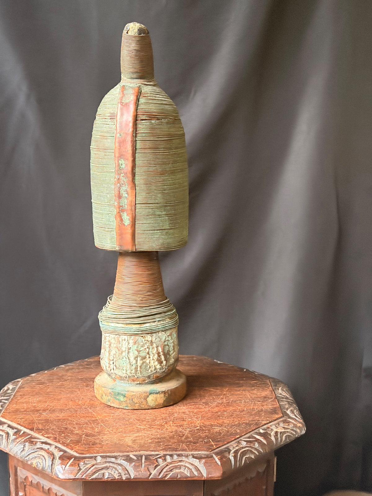 Kota Mahongwe Reliquary Guardian Figure Copper Wire Wood Gabon African Art 22 in