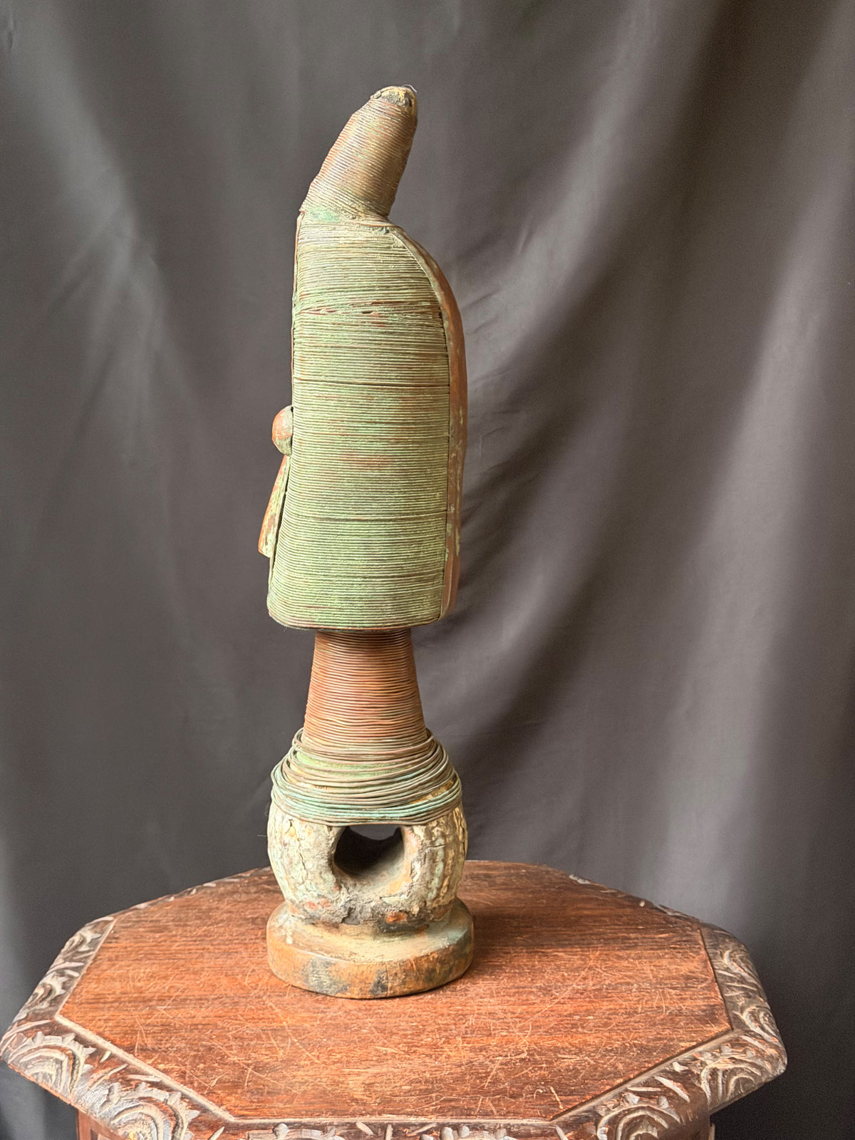 Kota Mahongwe Reliquary Guardian Figure Copper Wire Wood Gabon African Art 22 in