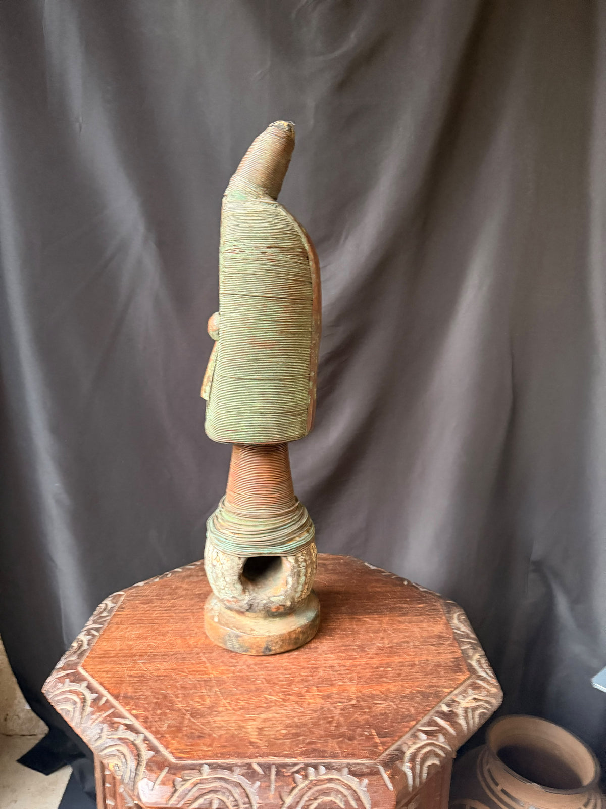 Kota Mahongwe Reliquary Guardian Figure Copper Wire Wood Gabon African Art 22 in