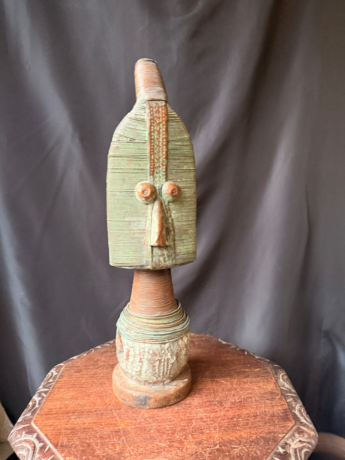 Kota Mahongwe Reliquary Guardian Figure Copper Wire Wood Gabon African Art 22 in