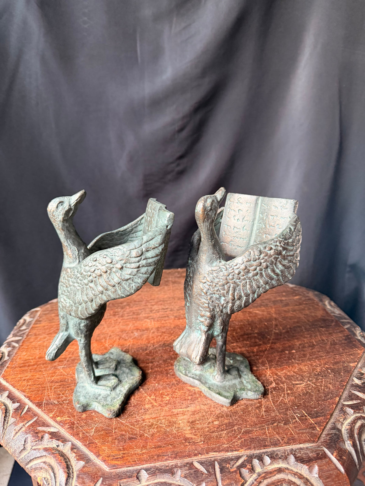 SPI San Pacific Cast Iron Bird Bookends Pair Open Book Verdigris Finish 8 in