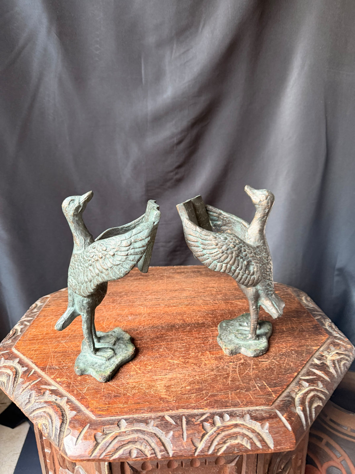 SPI San Pacific Cast Iron Bird Bookends Pair Open Book Verdigris Finish 8 in