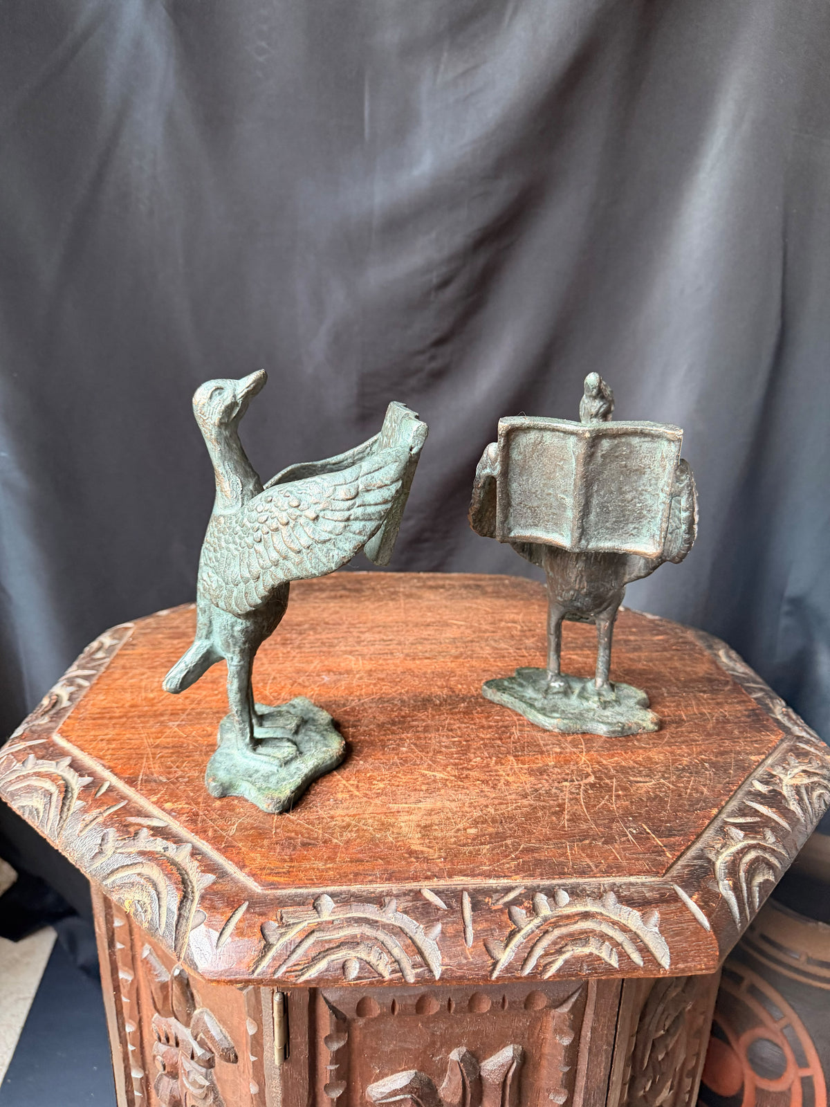 SPI San Pacific Cast Iron Bird Bookends Pair Open Book Verdigris Finish 8 in