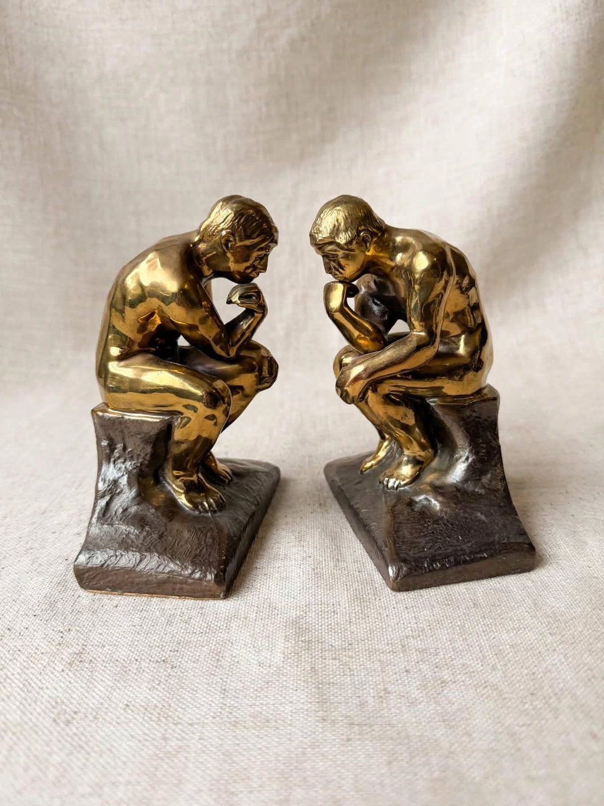 PMC Philadelphia Thinker Bookends Pair After Rodin Brass Finish Cast Metal 6 in
