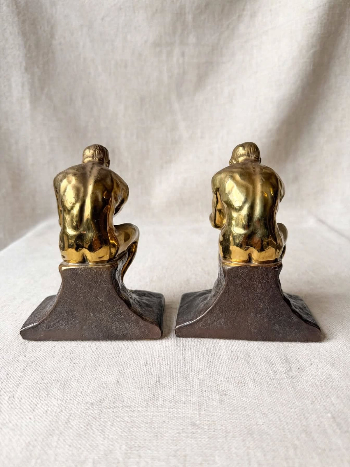 PMC Philadelphia Thinker Bookends Pair After Rodin Brass Finish Cast Metal 6 in