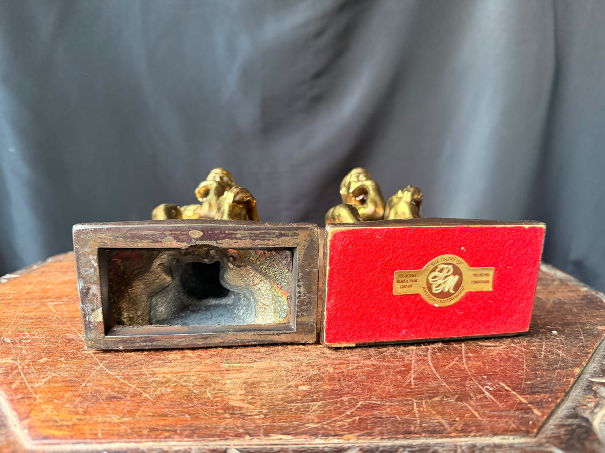 PMC Philadelphia Thinker Bookends Pair After Rodin Brass Finish Cast Metal 6 in