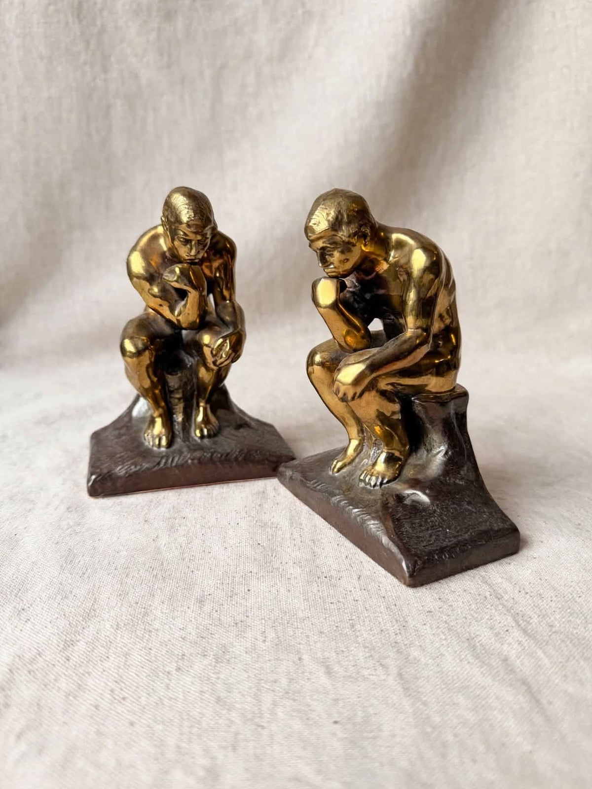 PMC Philadelphia Thinker Bookends Pair After Rodin Brass Finish Cast Metal 6 in