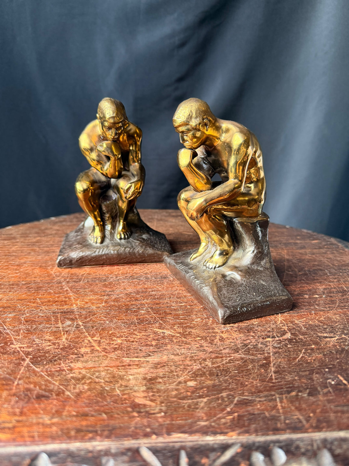 PMC Philadelphia Thinker Bookends Pair After Rodin Brass Finish Cast Metal 6 in