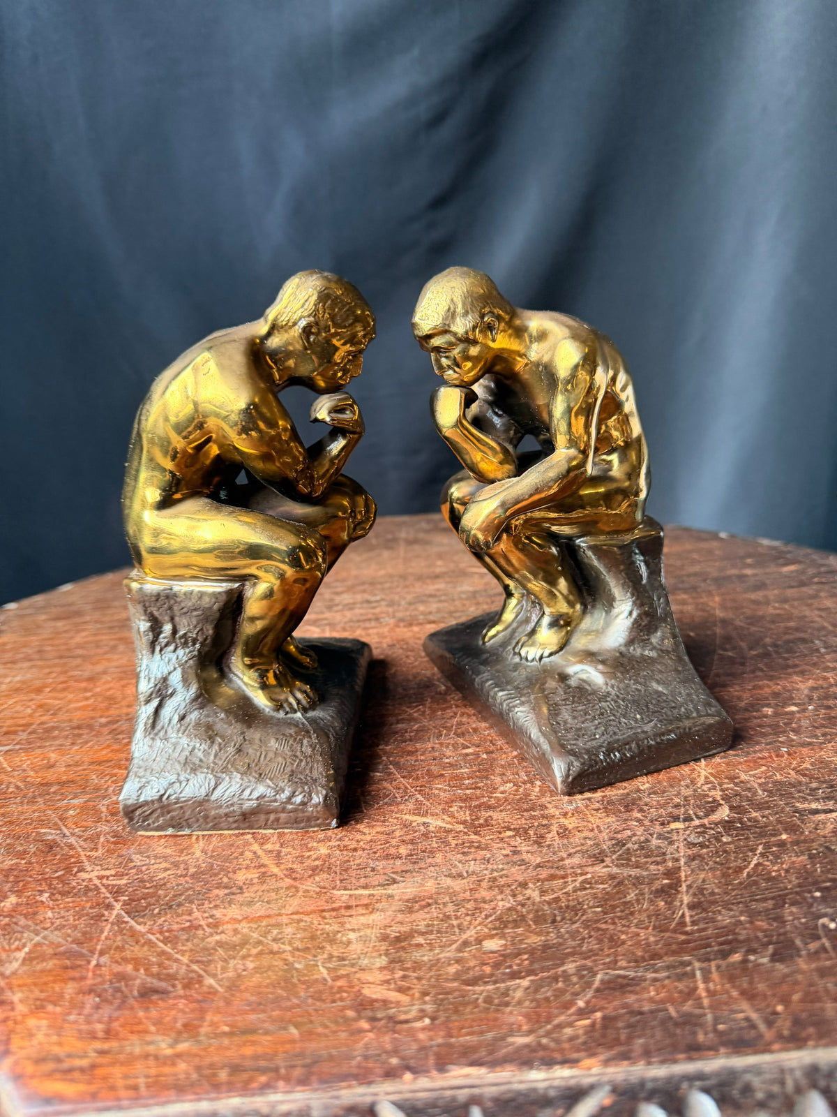 PMC Philadelphia Thinker Bookends Pair After Rodin Brass Finish Cast Metal 6 in