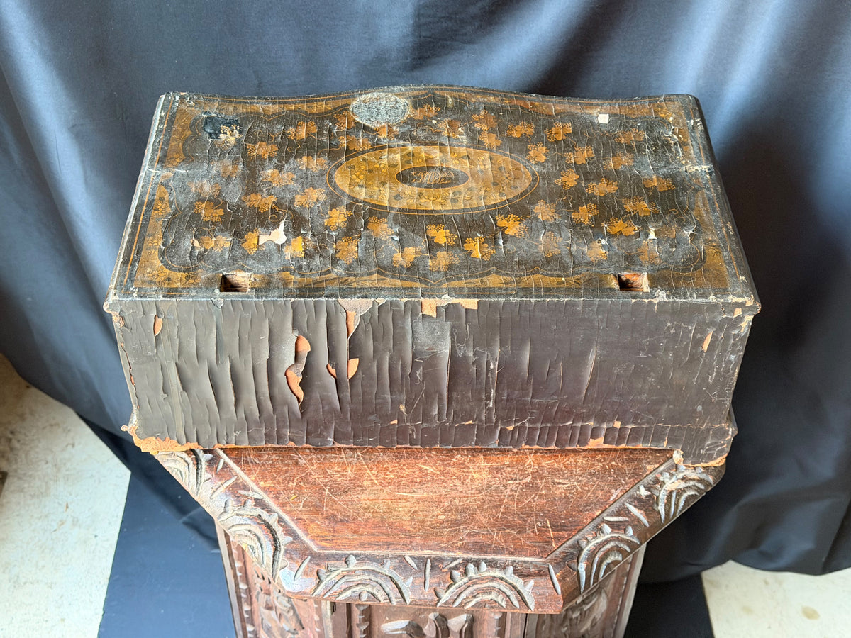 Antique Chinese Export Black Gilt Lacquer Chest 2 Drawers Grape Vine 19th C