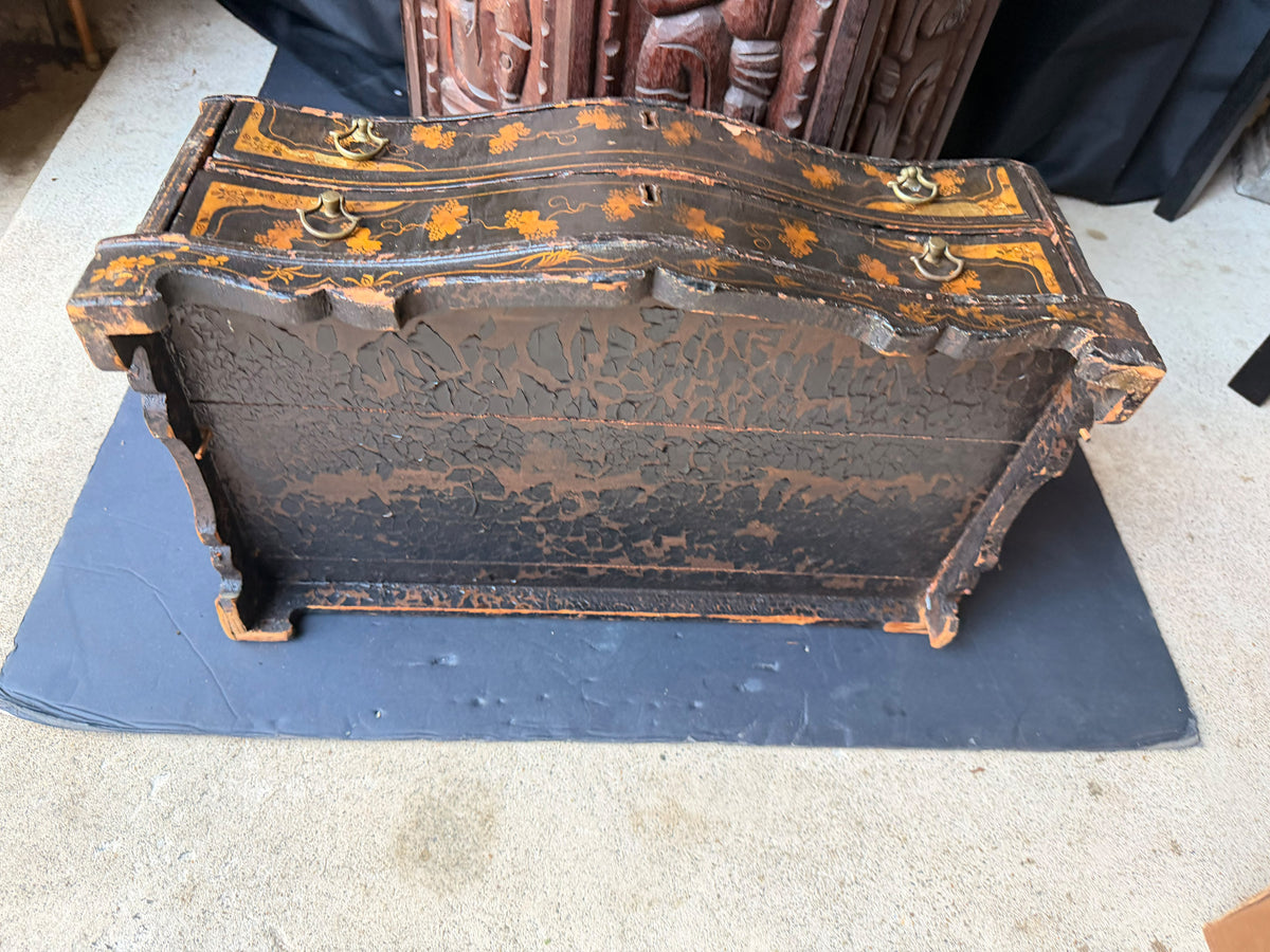 Antique Chinese Export Black Gilt Lacquer Chest 2 Drawers Grape Vine 19th C
