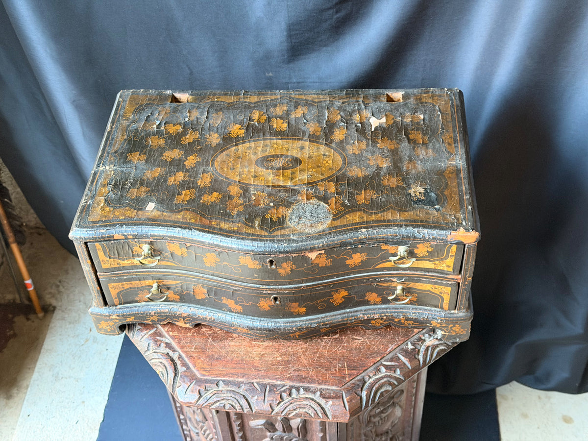 Antique Chinese Export Black Gilt Lacquer Chest 2 Drawers Grape Vine 19th C