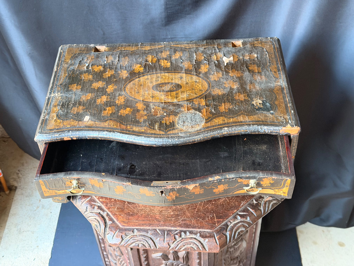 Antique Chinese Export Black Gilt Lacquer Chest 2 Drawers Grape Vine 19th C
