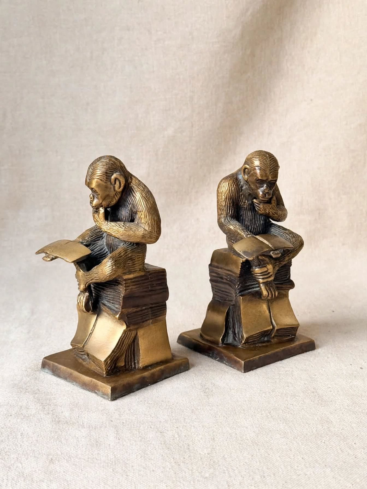 Brass Monkey Bookends Pair Darwin Thinking Chimpanzee Reading Books 7 in