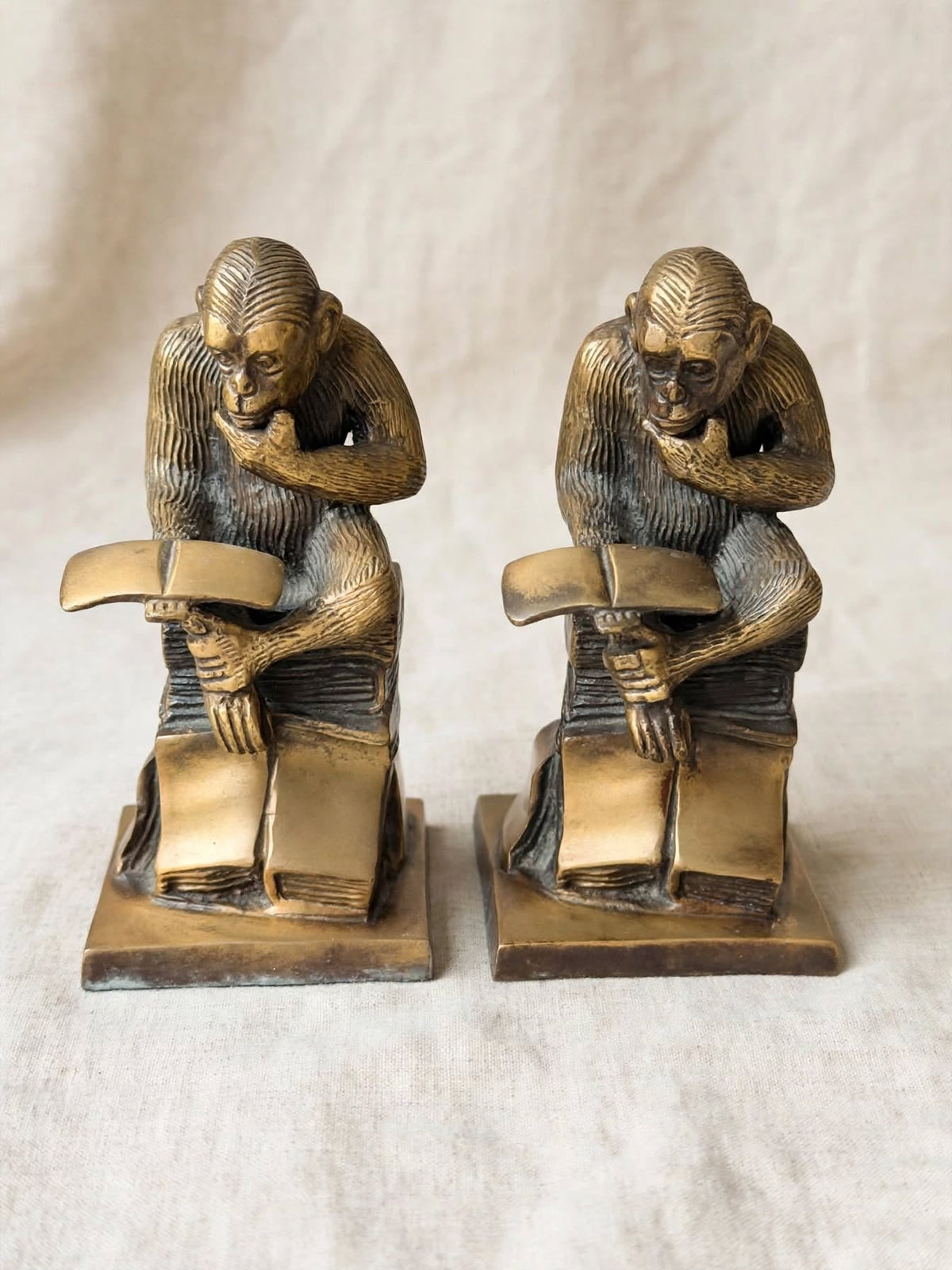 Brass Monkey Bookends Pair Darwin Thinking Chimpanzee Reading Books 7 in