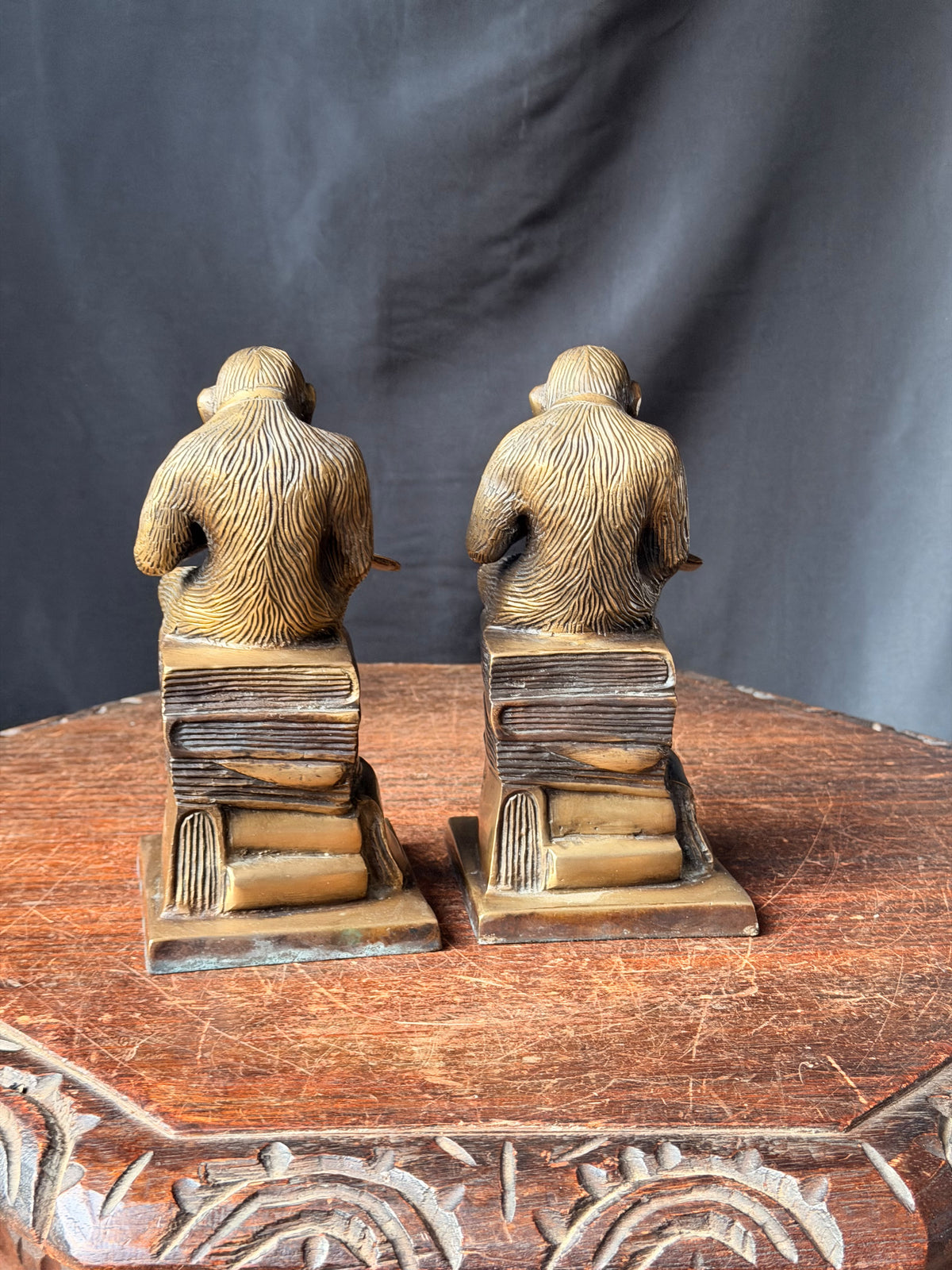 Brass Monkey Bookends Pair Darwin Thinking Chimpanzee Reading Books 7 in