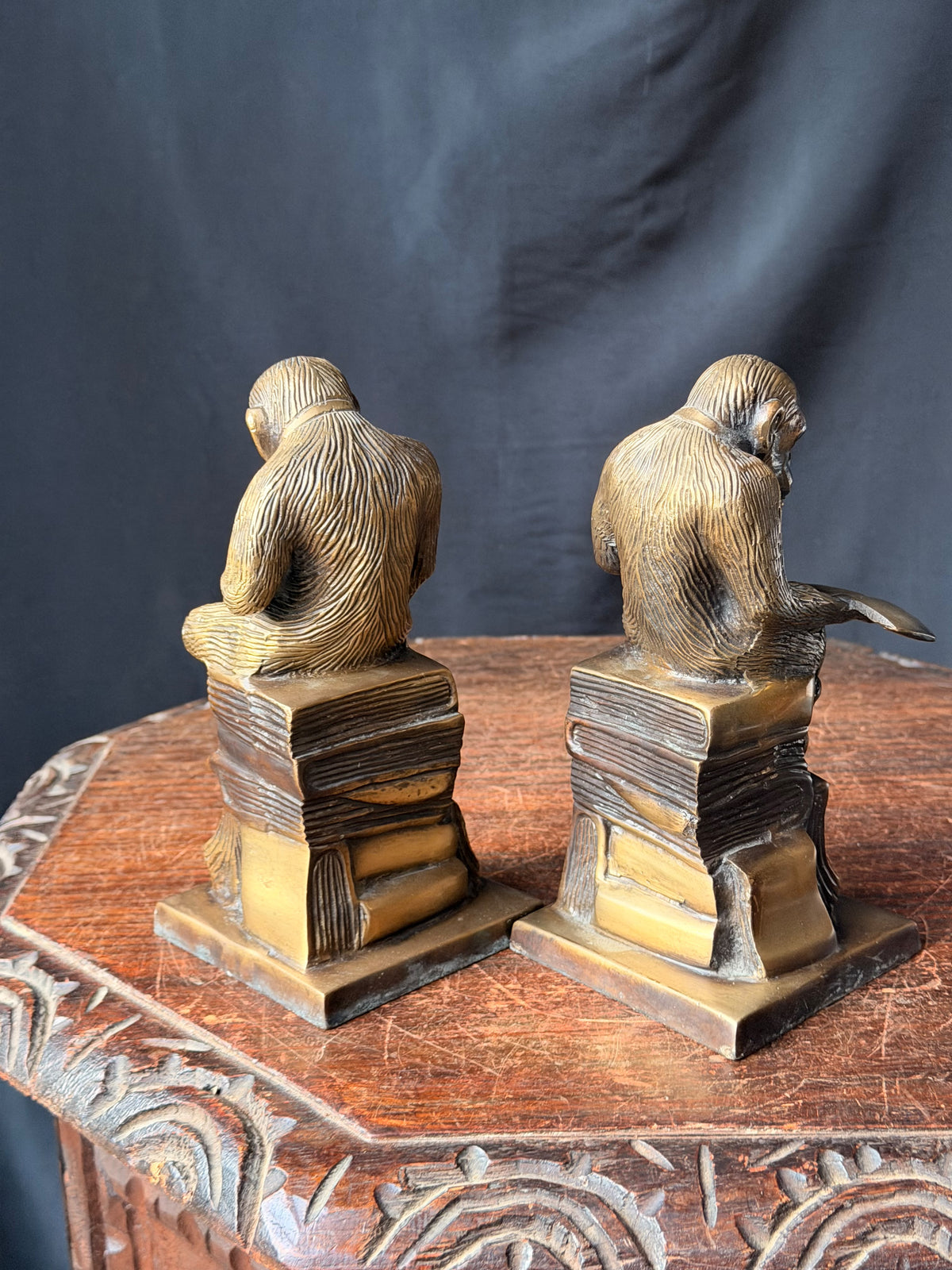 Brass Monkey Bookends Pair Darwin Thinking Chimpanzee Reading Books 7 in