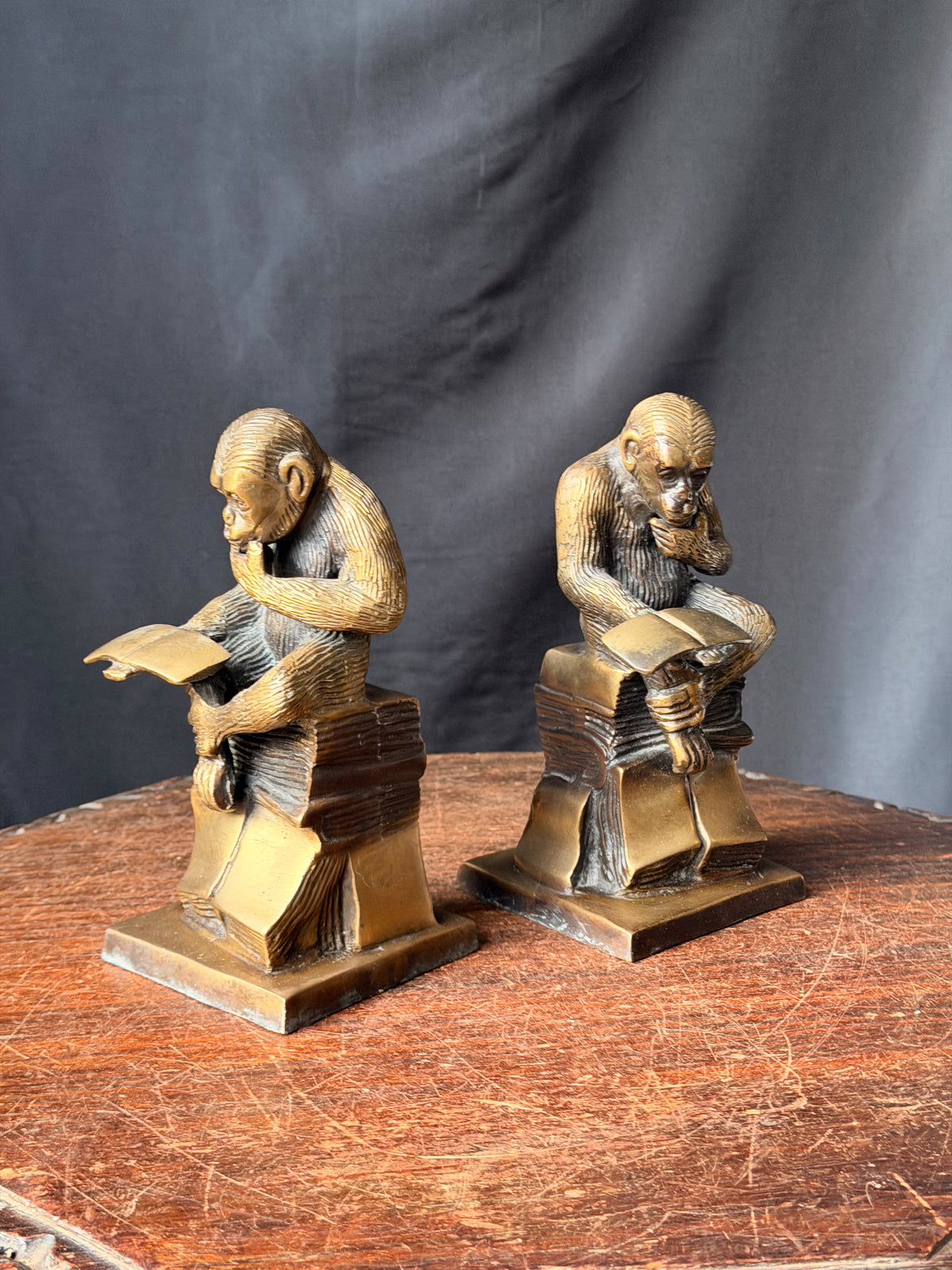 Brass Monkey Bookends Pair Darwin Thinking Chimpanzee Reading Books 7 in