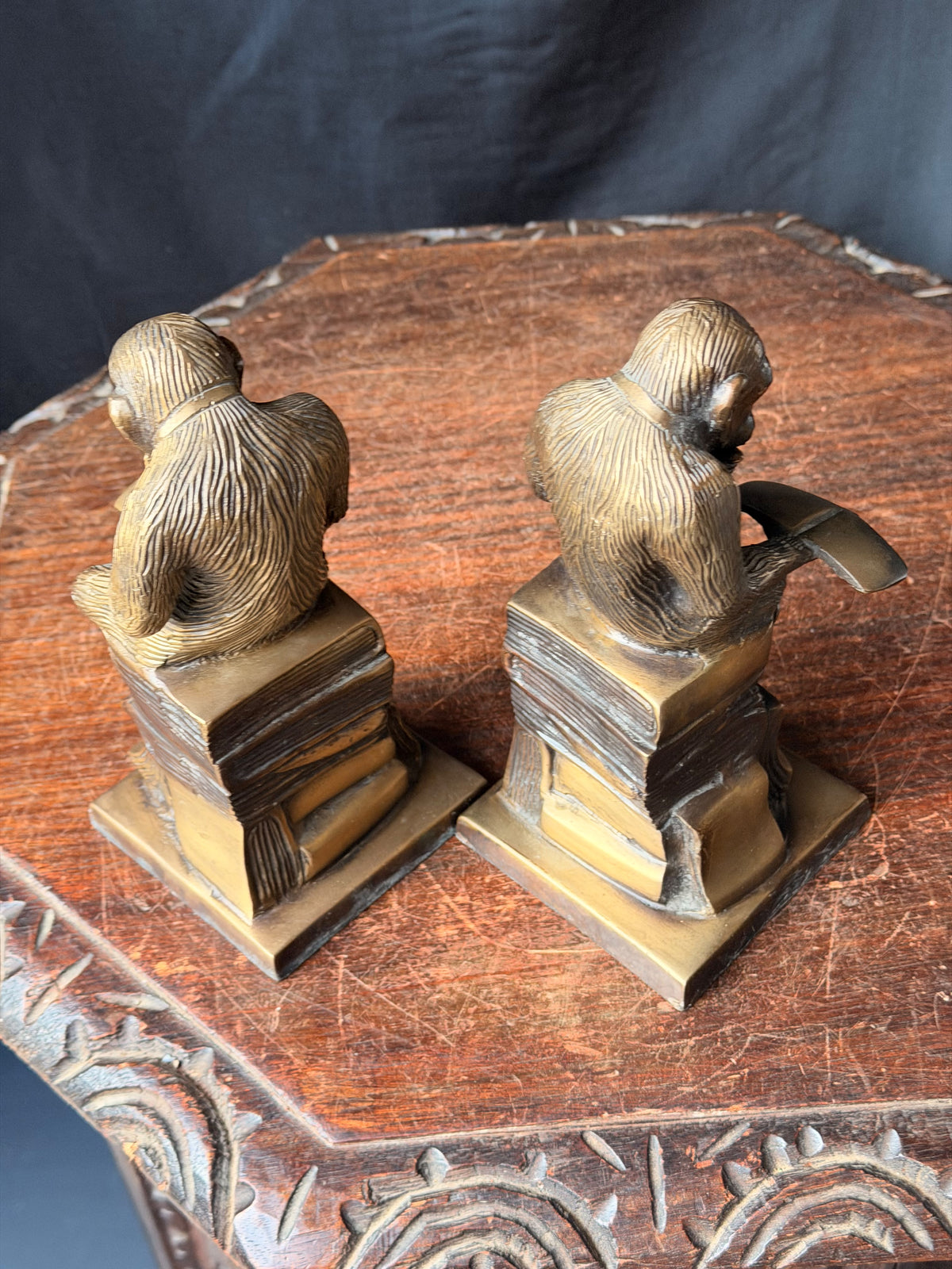 Brass Monkey Bookends Pair Darwin Thinking Chimpanzee Reading Books 7 in