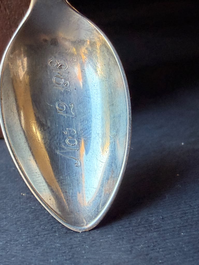 Antique Alvin Sterling Silver Demitasse Spoon Openwork Handle Engraved 1918