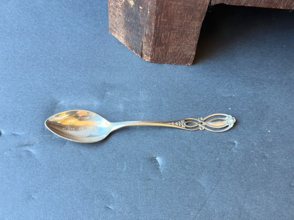 Antique Alvin Sterling Silver Demitasse Spoon Openwork Handle Engraved 1918