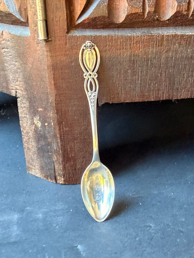 Antique Alvin Sterling Silver Demitasse Spoon Openwork Handle Engraved 1918