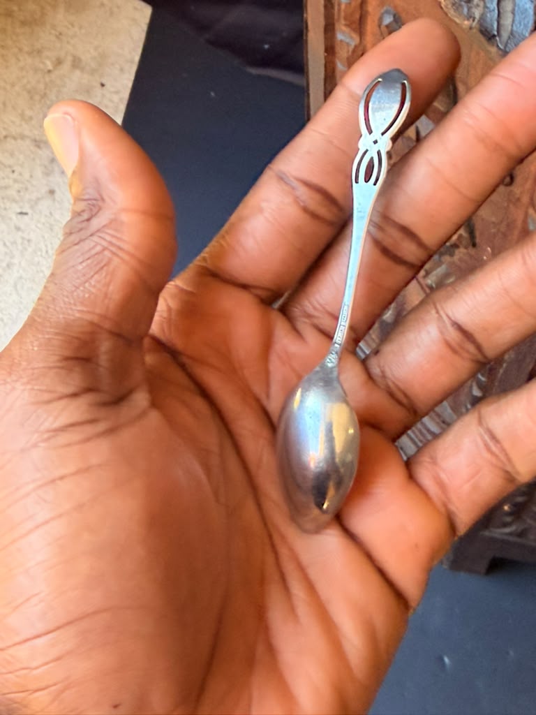 Antique Alvin Sterling Silver Demitasse Spoon Openwork Handle Engraved 1918