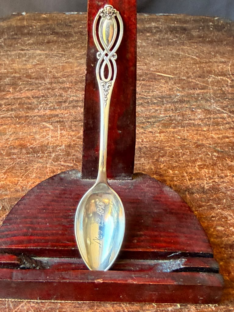Antique Alvin Sterling Silver Demitasse Spoon Openwork Handle Engraved 1918