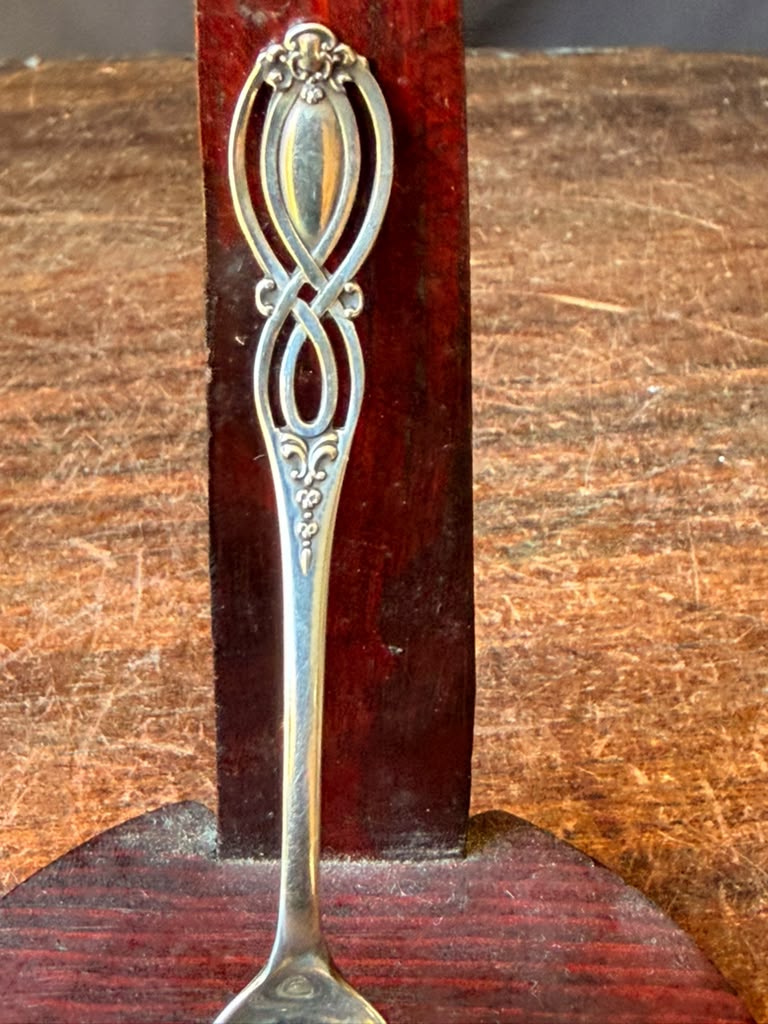 Antique Alvin Sterling Silver Demitasse Spoon Openwork Handle Engraved 1918