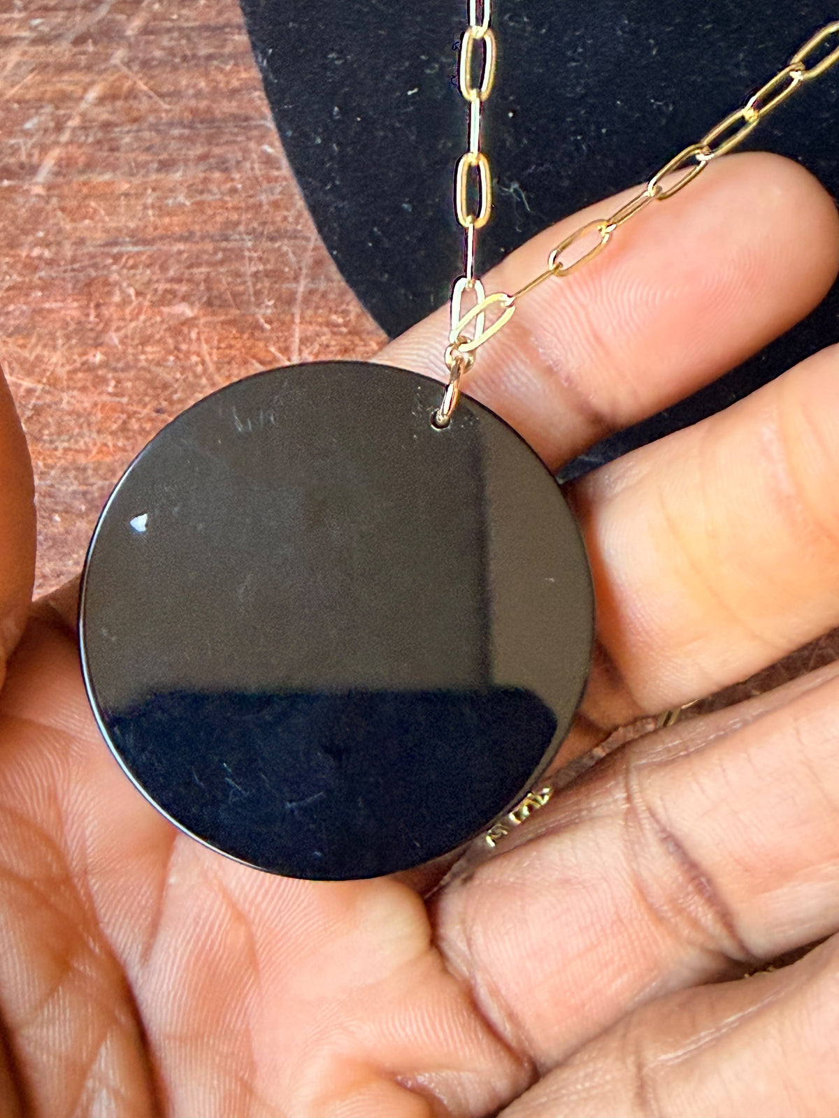 CZ by Kenneth Jay Lane Bee Honeycomb Black Pendant Gold Tone Necklace 32 in