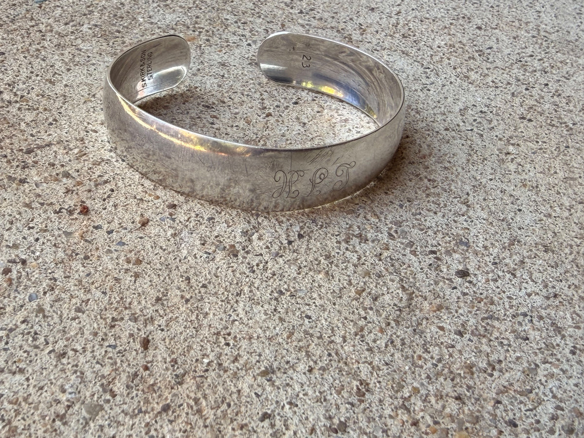 Vintage S. Kirk & Son Sterling Silver Cuff Bracelet Monogram LJH 1977 19.8g