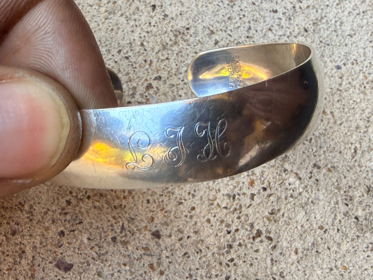 Vintage S. Kirk & Son Sterling Silver Cuff Bracelet Monogram LJH 1977 19.8g