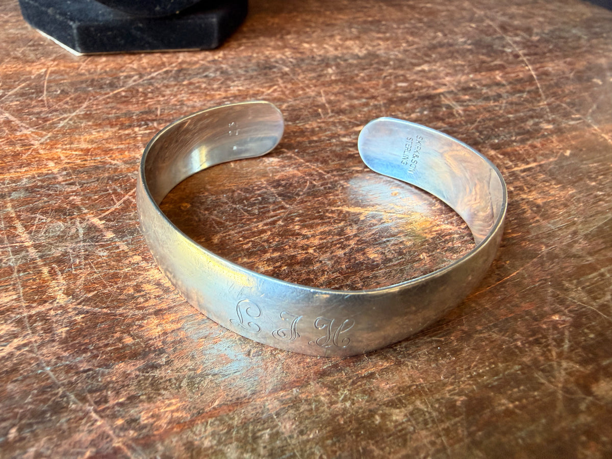 Vintage S. Kirk & Son Sterling Silver Cuff Bracelet Monogram LJH 1977 19.8g