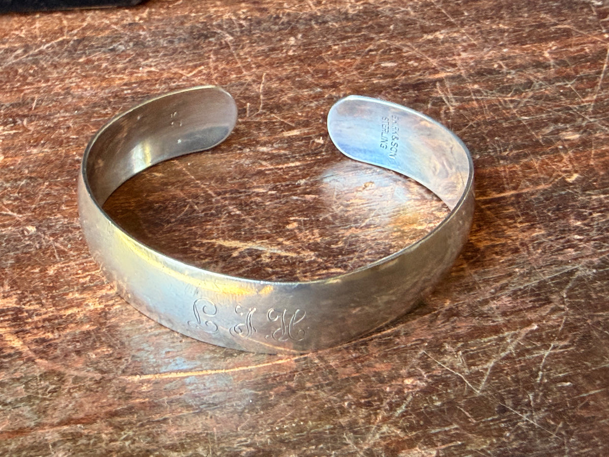 Vintage S. Kirk & Son Sterling Silver Cuff Bracelet Monogram LJH 1977 19.8g