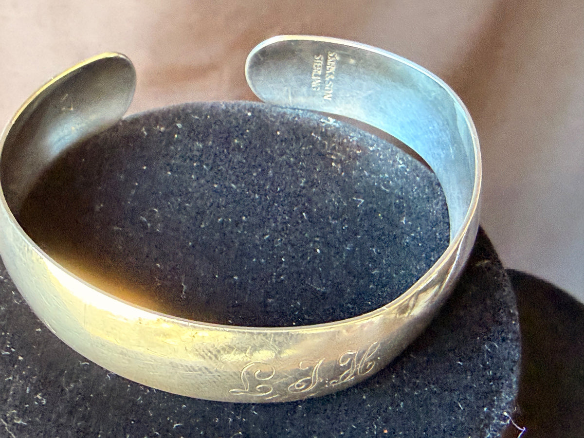 Vintage S. Kirk & Son Sterling Silver Cuff Bracelet Monogram LJH 1977 19.8g