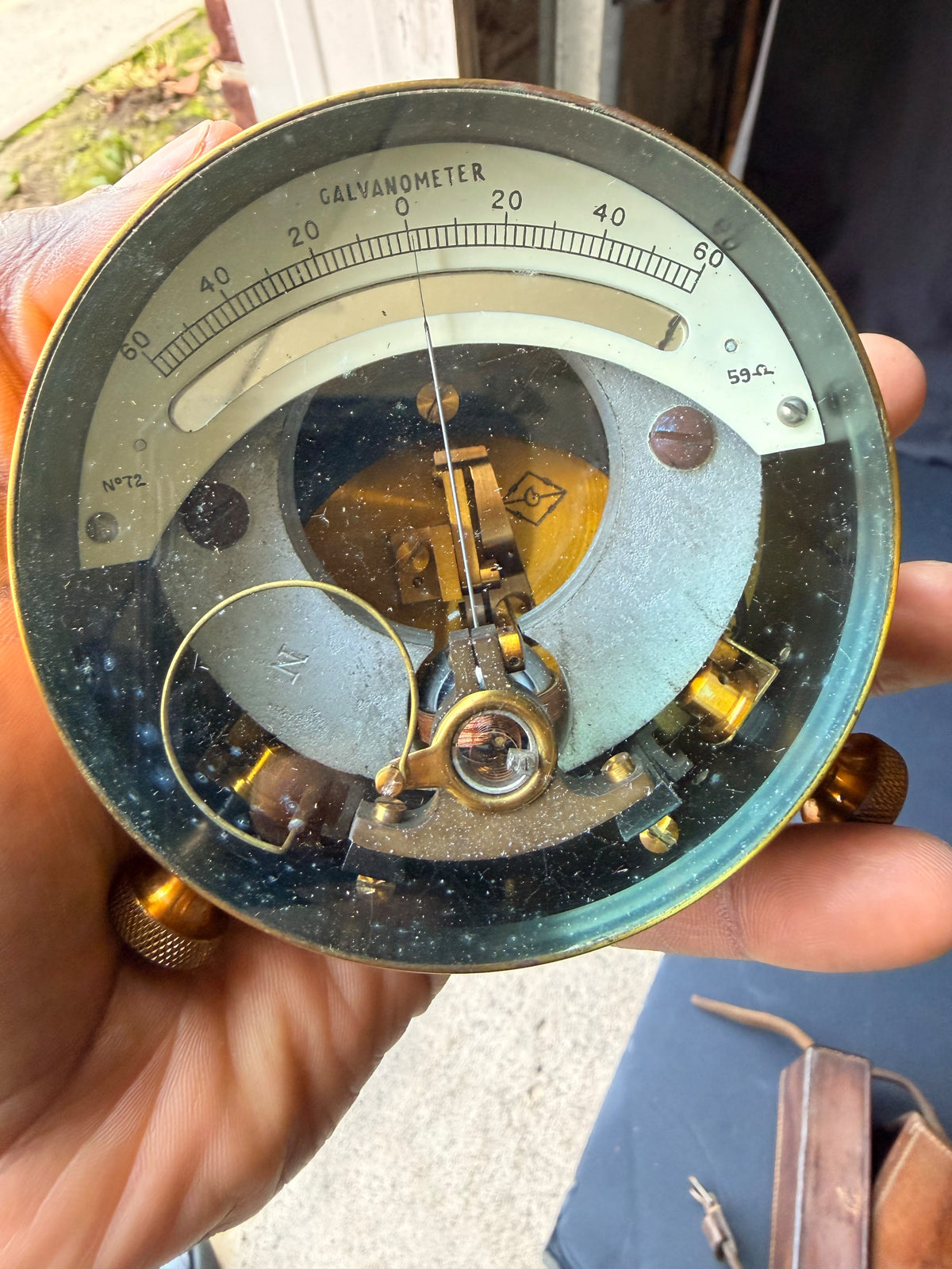 Vintage British Military Brass Galvanometer Broad Arrow No 72 Leather Case