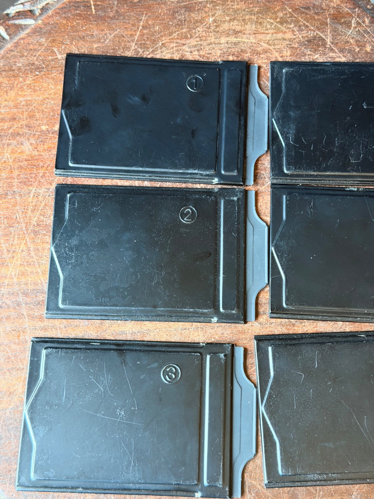 6 Vintage Metal Plate Film Holders Numbered 1-6, Each 5.75 x 3.7 in (14.6 x 9.4 cm)