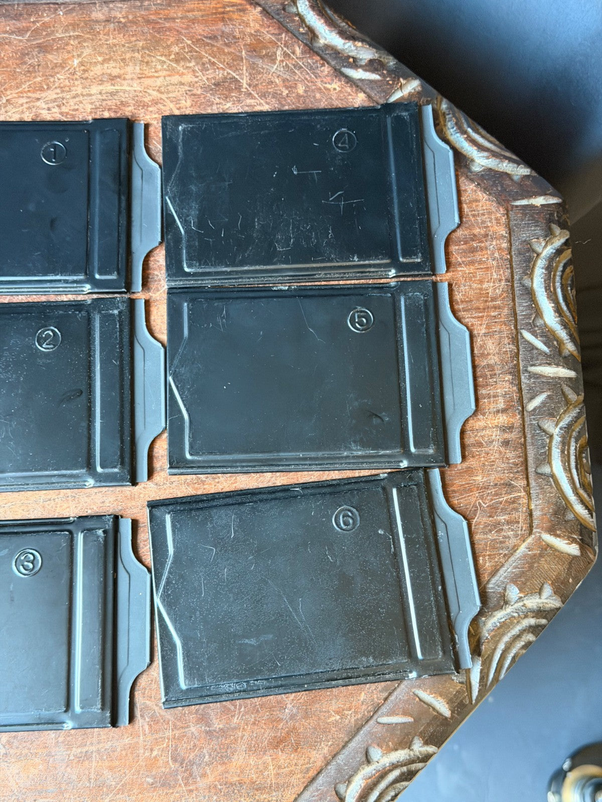 6 Vintage Metal Plate Film Holders Numbered 1-6, Each 5.75 x 3.7 in (14.6 x 9.4 cm)