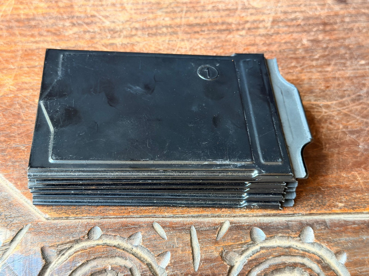 6 Vintage Metal Plate Film Holders Numbered 1-6, Each 5.75 x 3.7 in (14.6 x 9.4 cm)