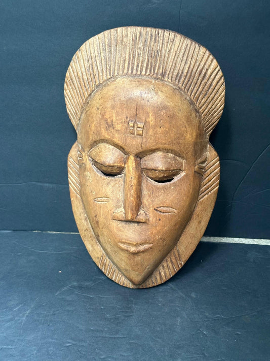 Vintage Hand Carved Baule Mask: African Tribal Art, Côte d'Ivoire, 11"