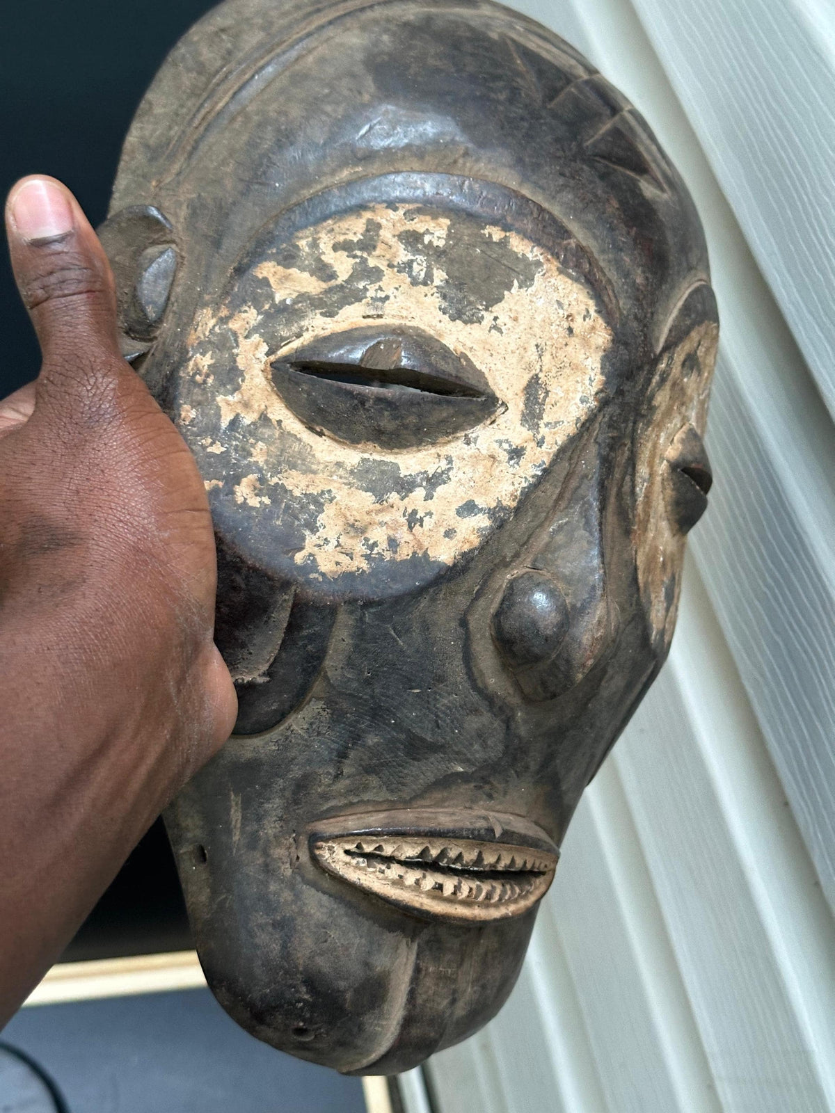 Vintage Chokwe Cihongo Ancestor Mask Carved Wood Angola DRC African Art 14"