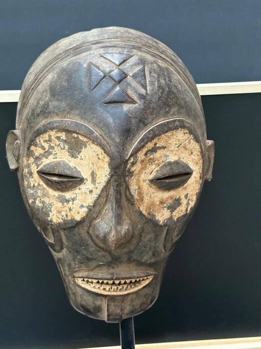 Vintage Chokwe Cihongo Ancestor Mask Carved Wood Angola DRC African Art 14"