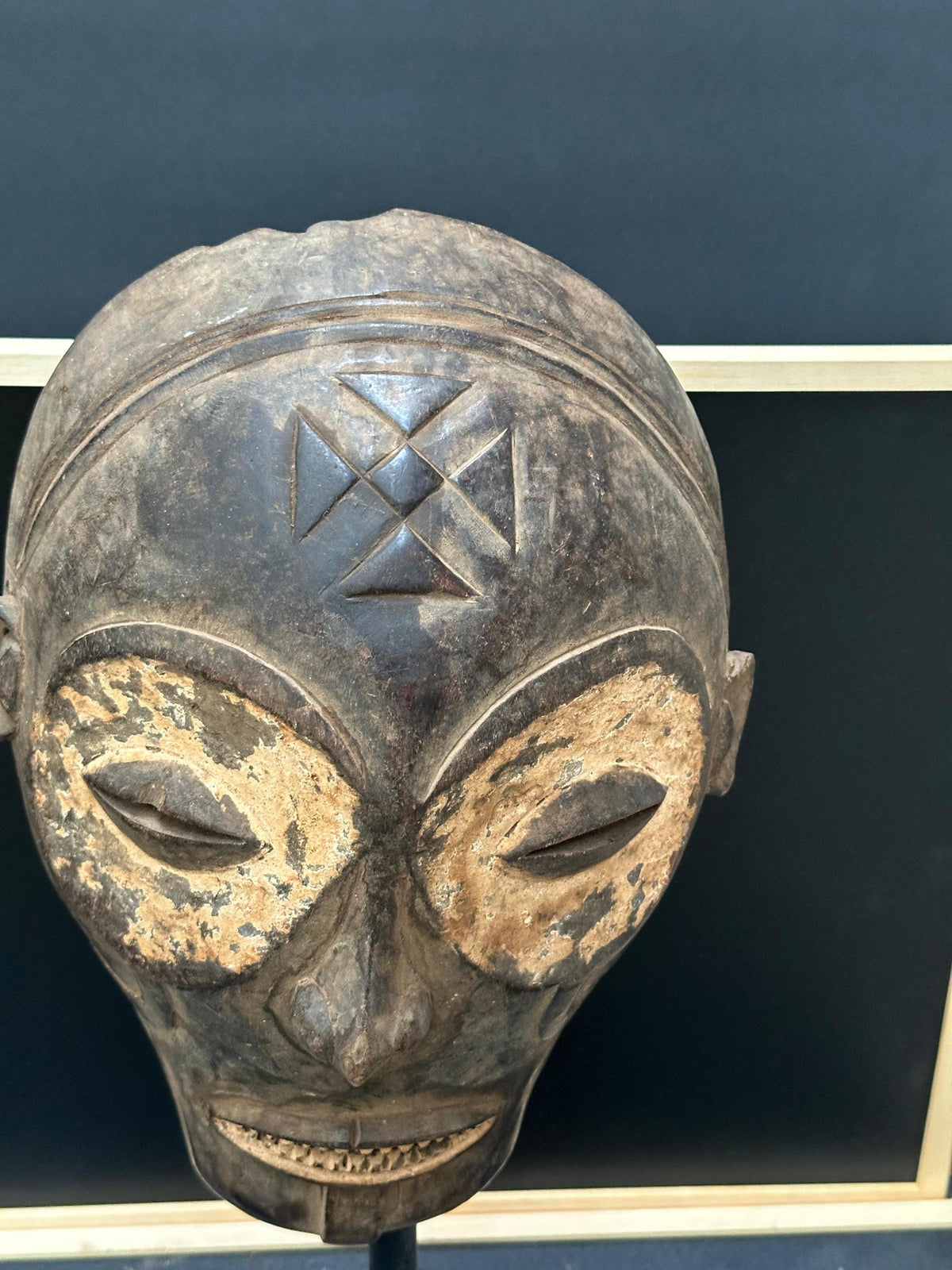 Vintage Chokwe Cihongo Ancestor Mask Carved Wood Angola DRC African Art 14"