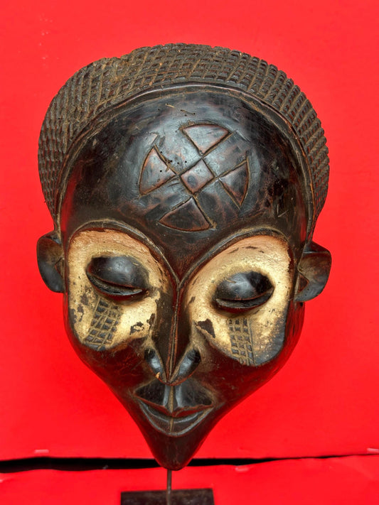 Vintage Chokwe Mask Hand Carved Wood Angola African Tribal Art 12"
