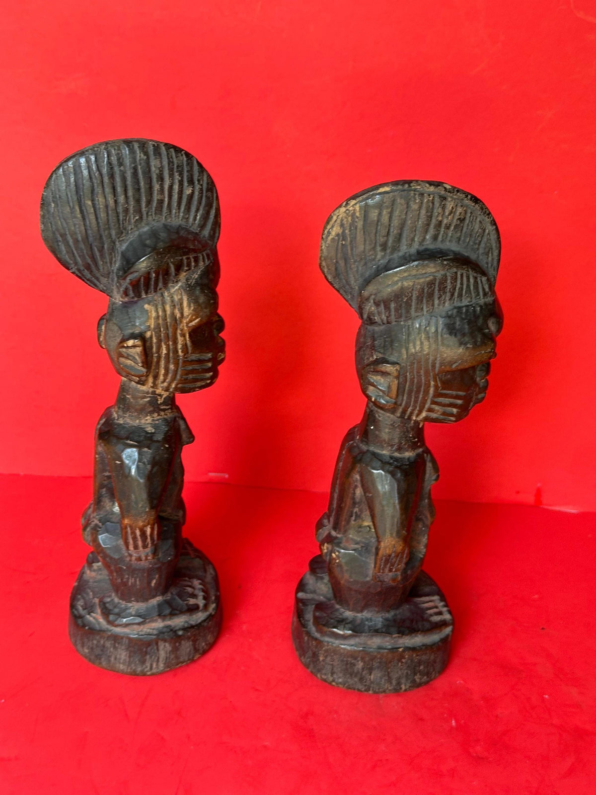Yoruba Female Ibeji Twin Set - 11" Carved Wood Pair | African Tribal Art Decor