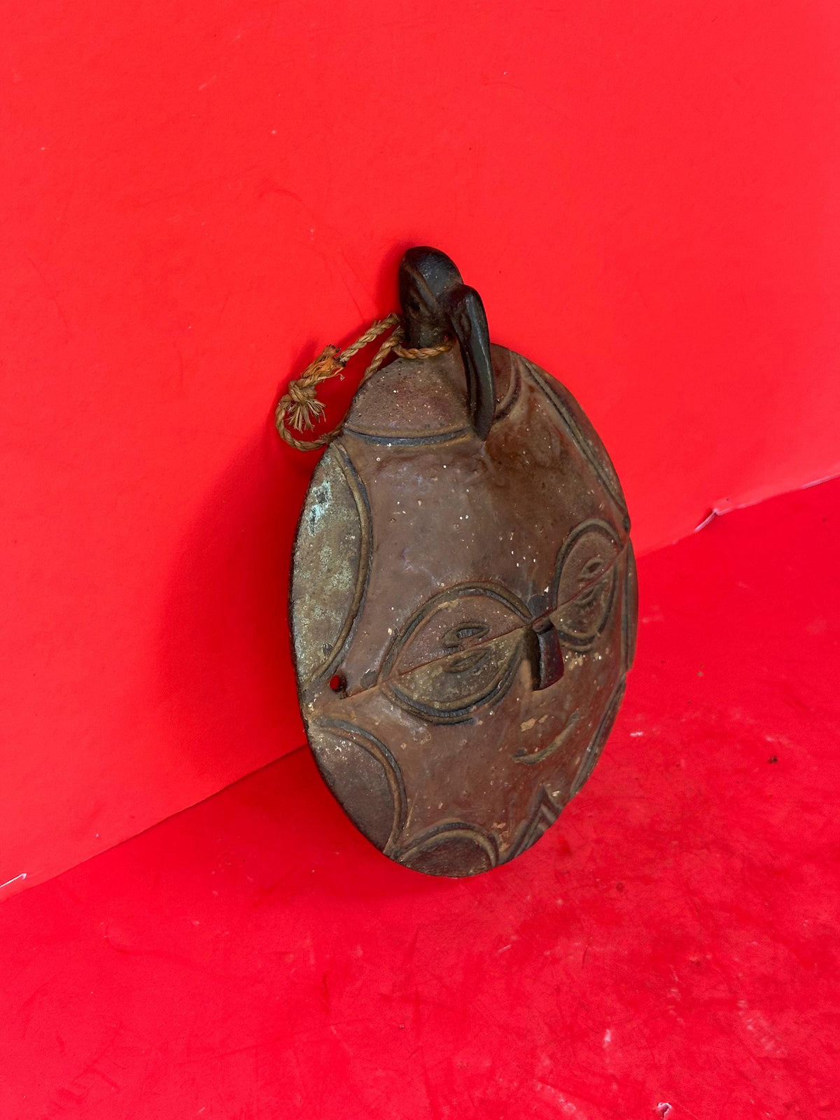 Vintage Teke Flat Face Mask - 8" Circular African Tribal Art (DRC / Congo)