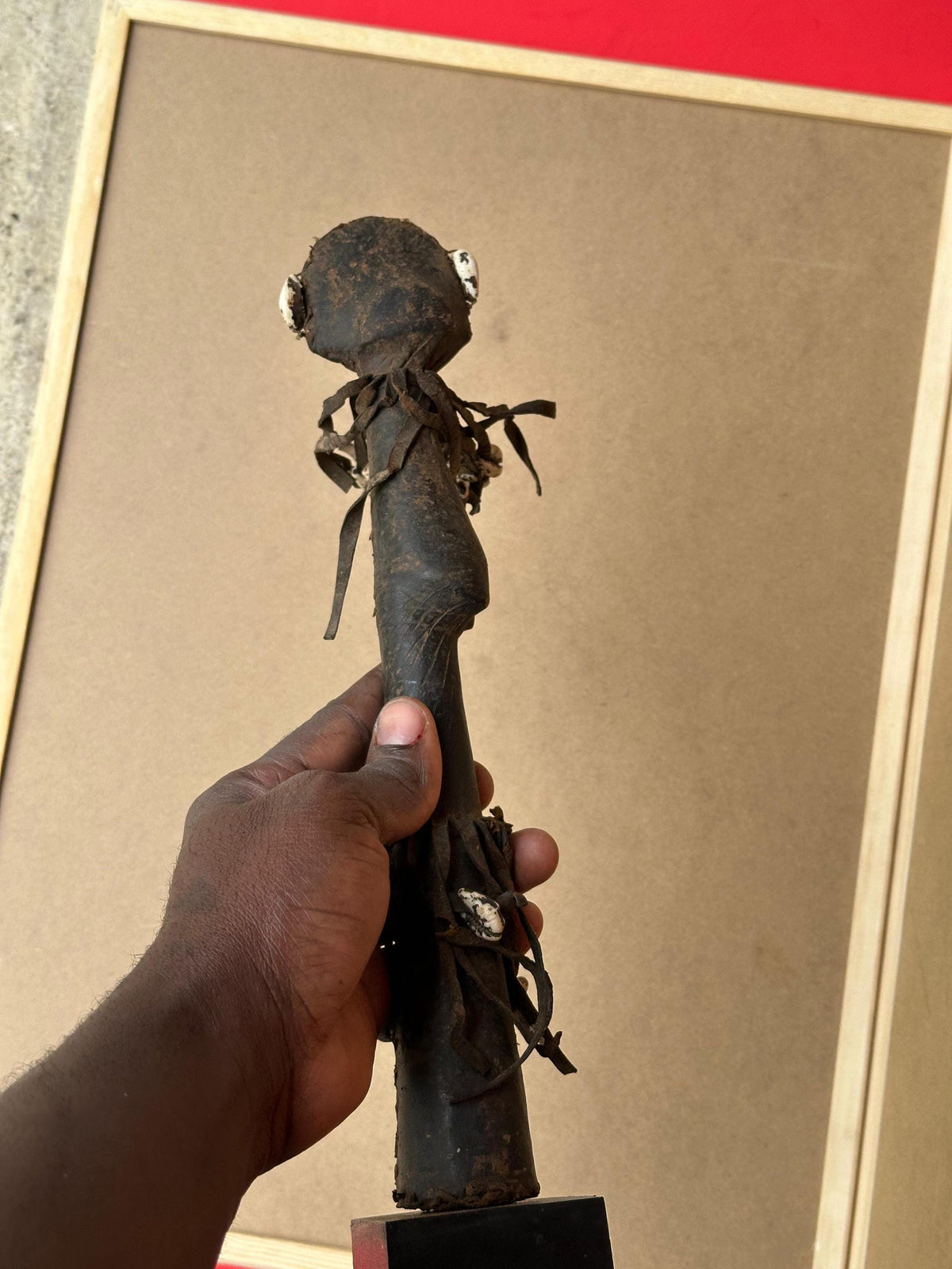 Vintage Mossi Biga Doll - Ritual Figure - Leather & Cowrie Shells - 14.5" Tall