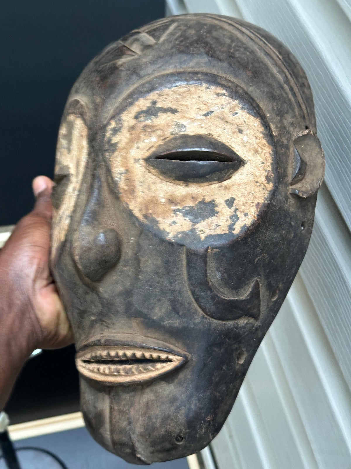 Vintage Chokwe Cihongo Ancestor Mask Carved Wood Angola DRC African Art 14"