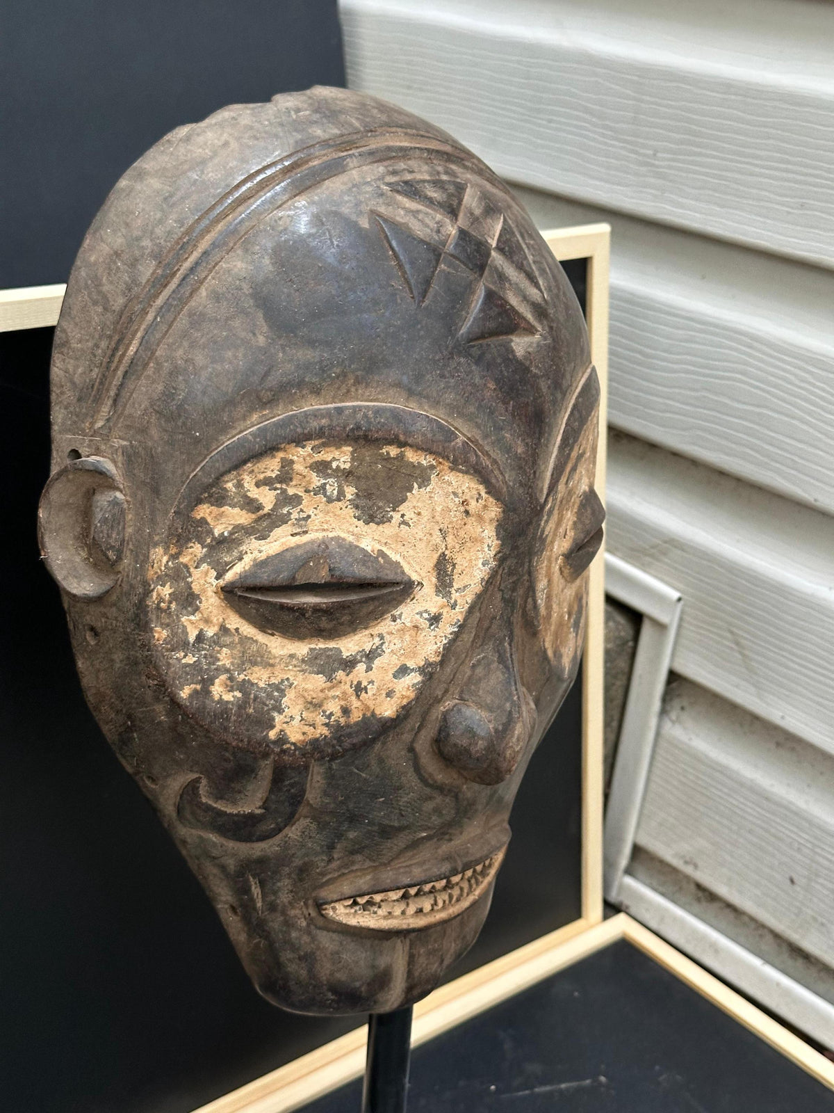 Vintage Chokwe Cihongo Ancestor Mask Carved Wood Angola DRC African Art 14"